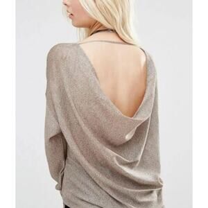 Free People Fairy Dust Pullover Sweater Metallic Draped Bohemian NWT Gold Size M